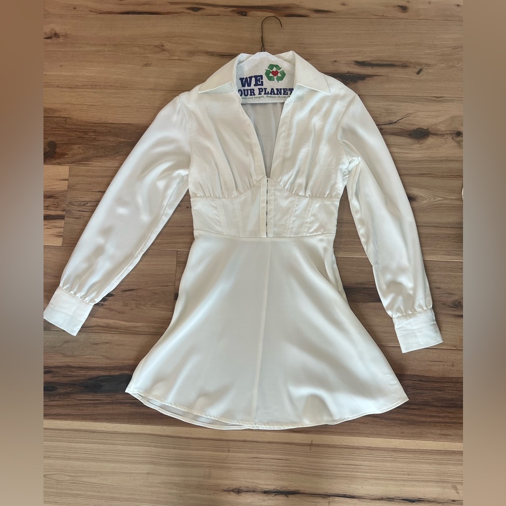Urban Outfitters white collared long sleeve corset dress